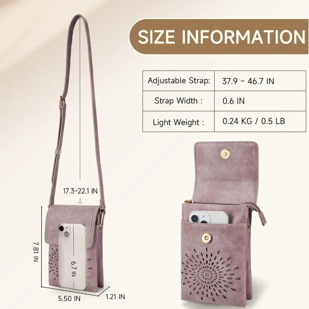 Small Leather Crossbody Bag Women Phone Wallet Purse Card Slots Stylish